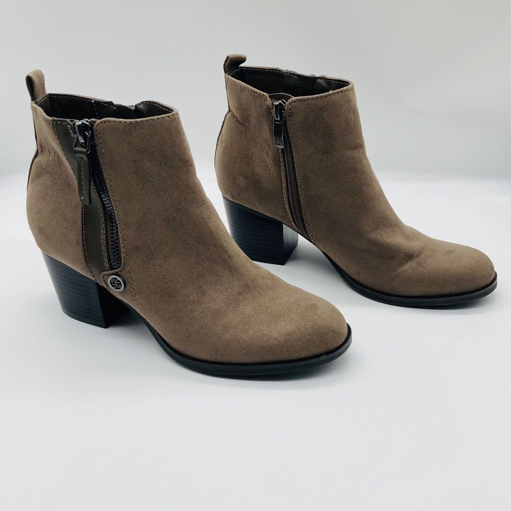 Liz Claiborne Refined Comfort Sz 7M Suede Ankle Boots Zip Closure Block Heel Tan - Picture 7 of 12